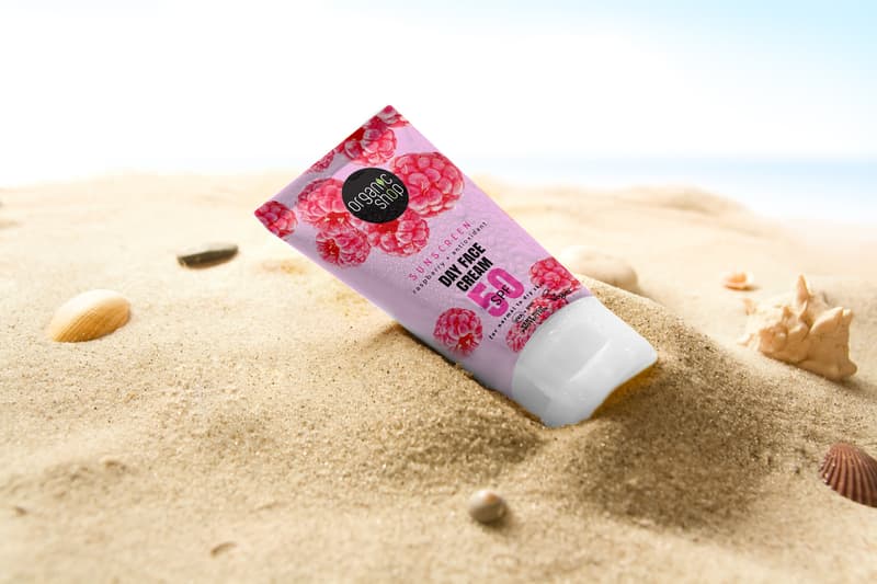 Organic Shop fényvédő nappali arckrém málnával és antioxidánsokkal SPF50 (normál és száraz bőrre)