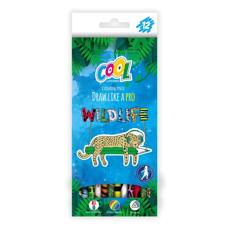 Cool By Victoria Színes ceruza készlet, háromszögletű, "Wildlife", 12 különböző szín
