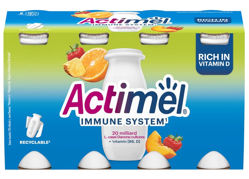 Danone Actimel Low Fat Live Cultured Multifruit Yogurt Drink (8x100g)