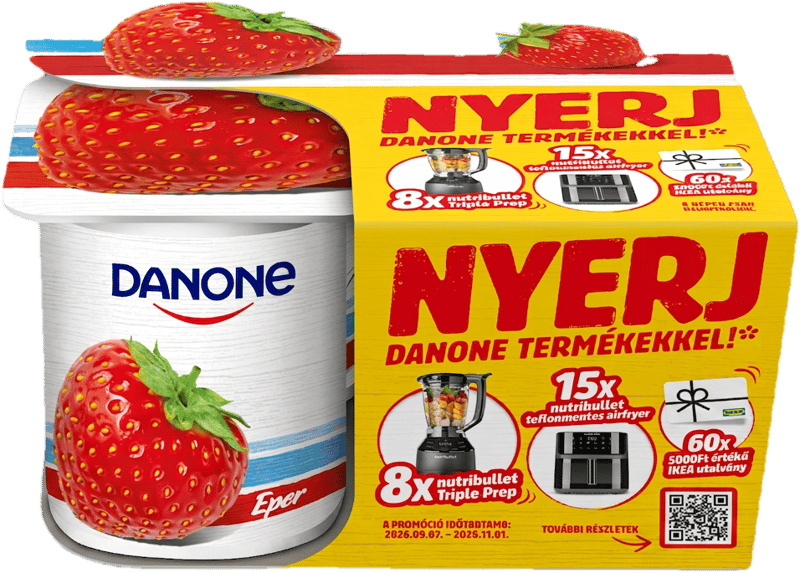 Danone Eper ízű, élőflórás, zsírszegény joghurt (4x125g)