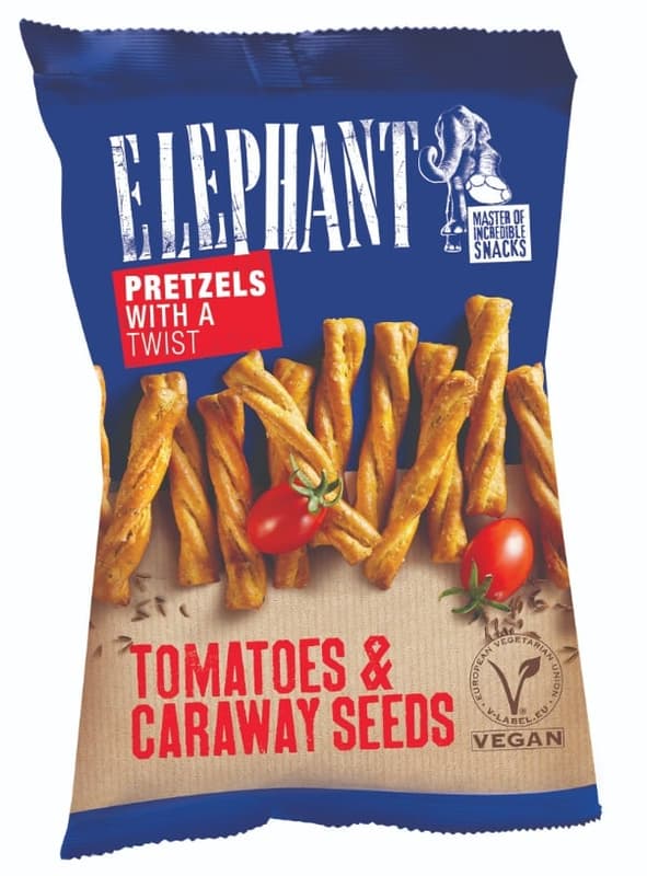Elephant twisted pretzel with tomato and cumin