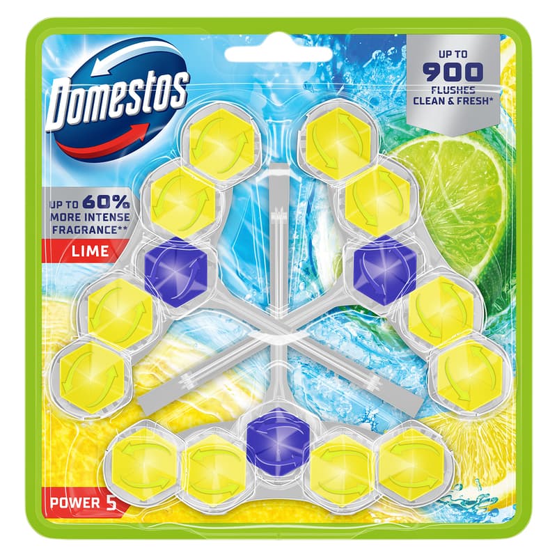 Domestos Power5 Lime illatú WC illatosító blokk, 3x50 g