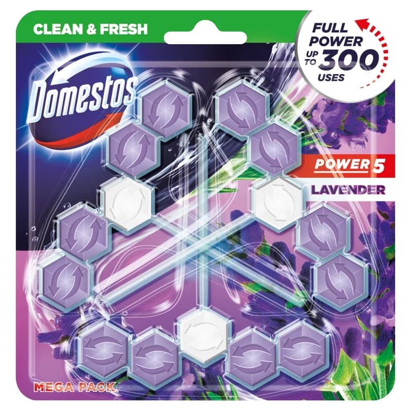Domestos Power5 Levendula illatú WC illatosító blokk, 3x50 g