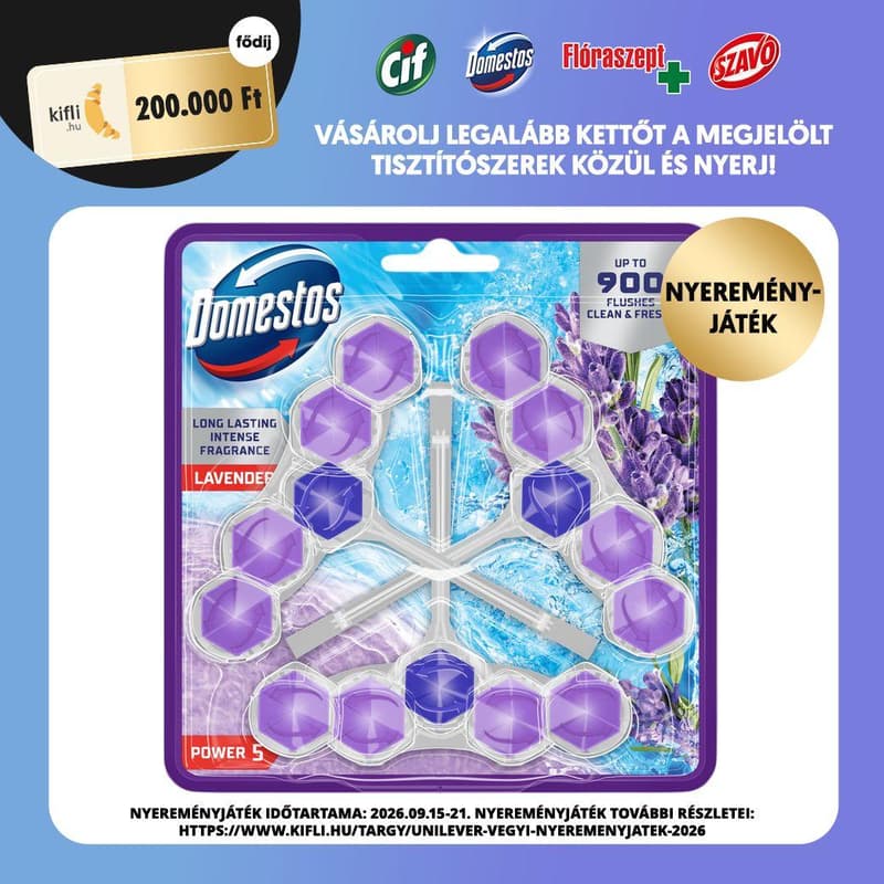 DOMESTOS Power5 Toilet Freshener Block, Lavender, 3x50g