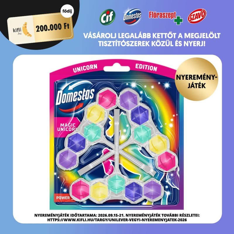 DOMESTOS Power5 WC freshener block, Magic Unicorn, 3x50g
