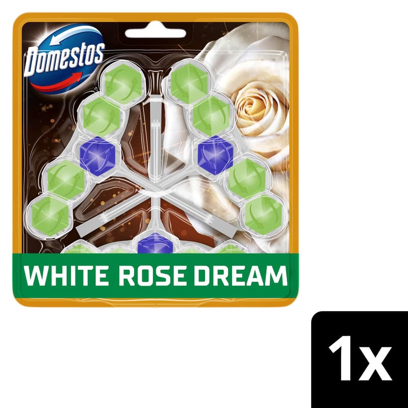 DOMESTOS Aroma Lux WC freshener block, White Rose Dream, with concentrated essential oils, 3x50g