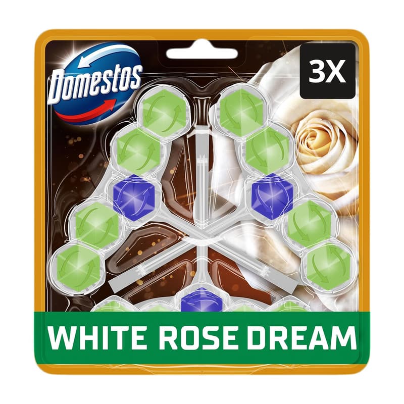 DOMESTOS Aroma Lux WC freshener block, White Rose Dream, with concentrated essential oils, 3x50g
