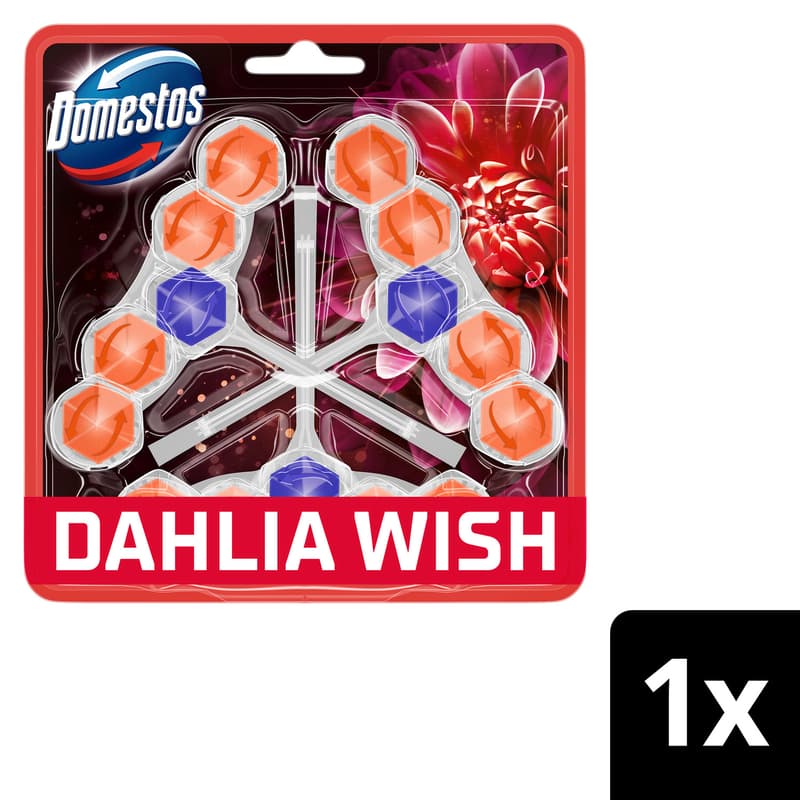 DOMESTOS Aroma Lux WC frissítő blokk, Dahlia Wish, koncentrált illóolajokkal, 3x50g