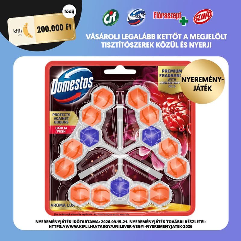 DOMESTOS Aroma Lux Toilet Freshener Block, Dahlia Wish, with concentrated essential oils, 3x50g