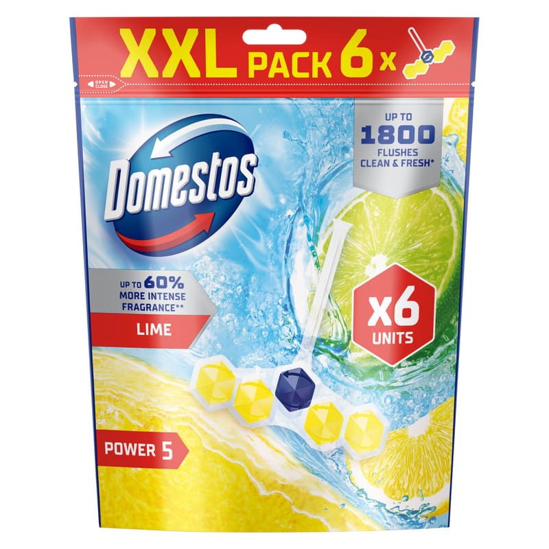 DOMESTOS Power5 Toilet Freshener Block, Lime, 6x50g