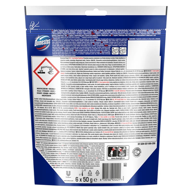 DOMESTOS Power5 Toilet Freshener Block, Lime, 6x50g