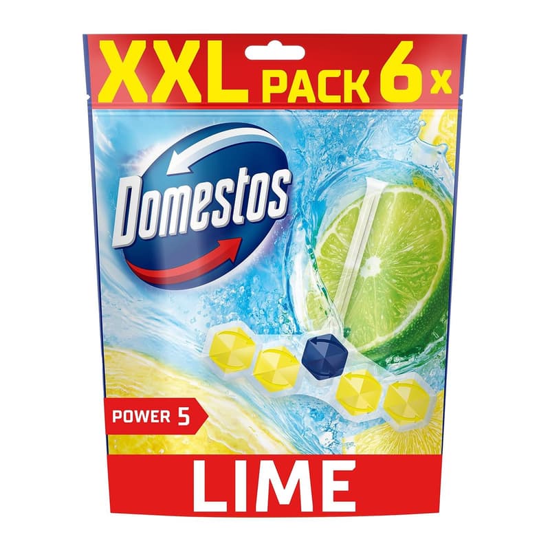 DOMESTOS Power5 Toilet Freshener Block, Lime, 6x50g