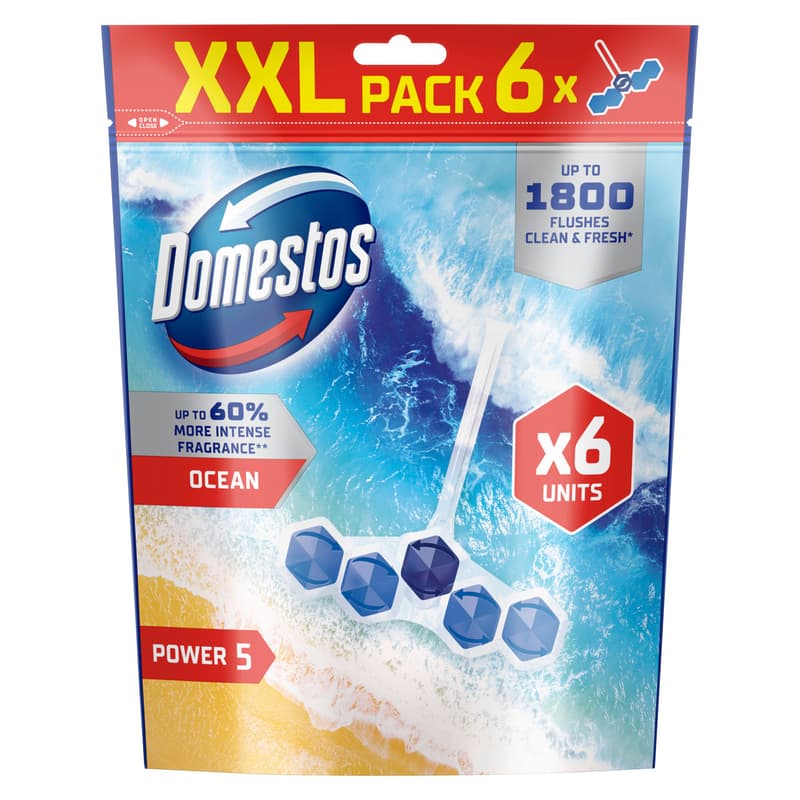 DOMESTOS Power5 WC freshener block, Ocean, 6x50g