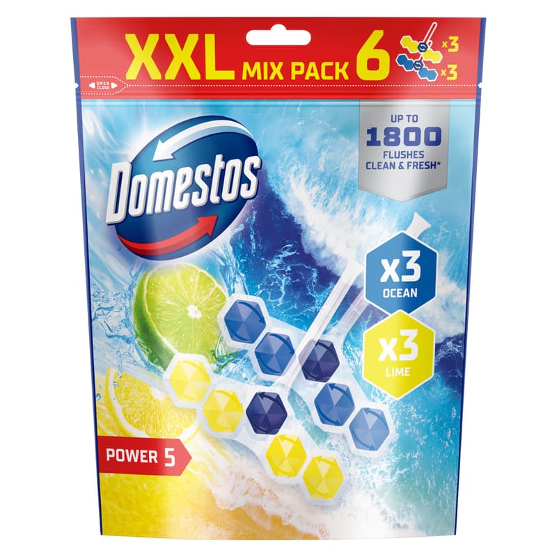 Domestos Power5 Lime / Ocean mix WC illatosító blokk, 6x50 g