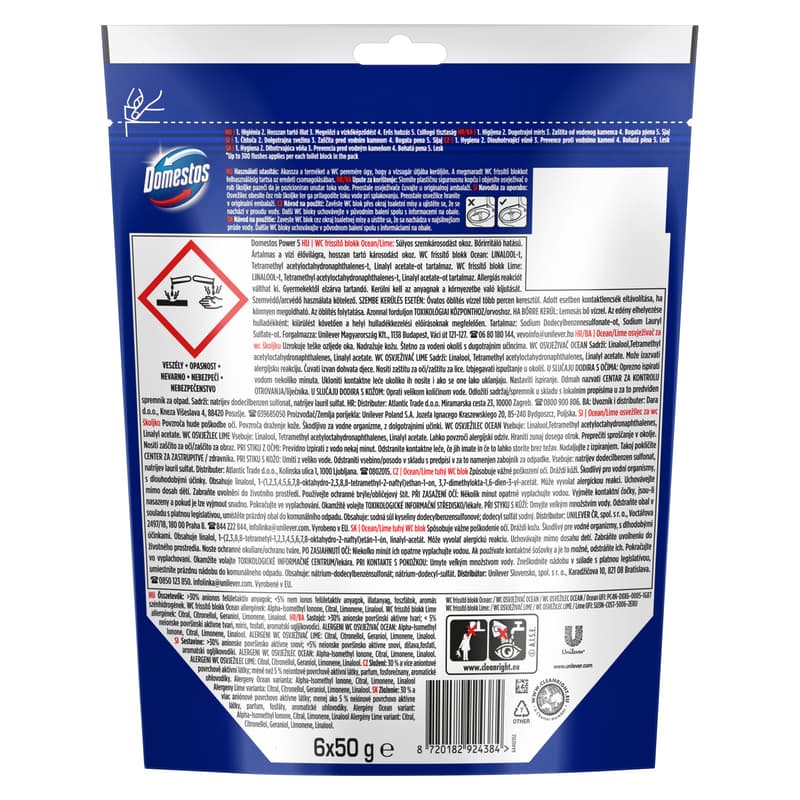 Domestos Power5 Lime / Ocean mix WC illatosító blokk, 6x50 g