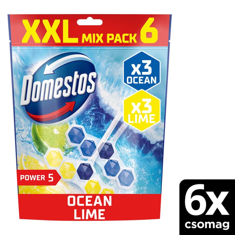 Domestos Power5 Lime / Ocean mix WC illatosító blokk, 6x50 g