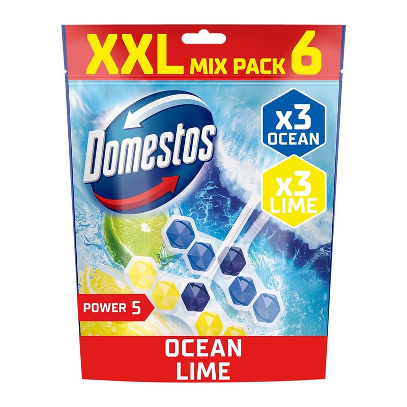Domestos Power5 Lime / Ocean mix WC illatosító blokk, 6x50 g