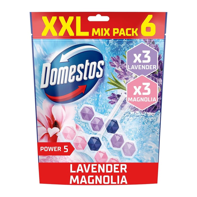 DOMESTOS Power5 WC freshener block mix, Magnolia / Lavender, 6x50g
