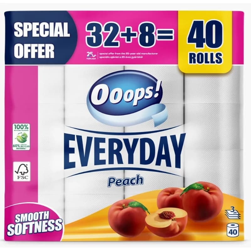 Ooops! Everyday Peach 32+8 rolls toilet paper
