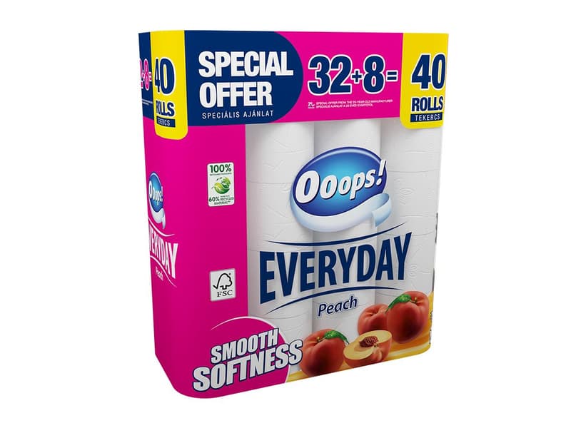 Ooops! Everyday Peach 32+8 rolls toilet paper