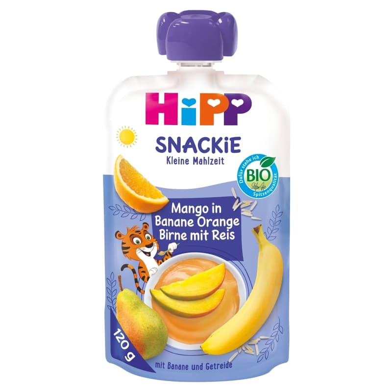 Hipp Bio Snackie mangó banánban, narancsban és körtében rizzsel 1 éves kortól