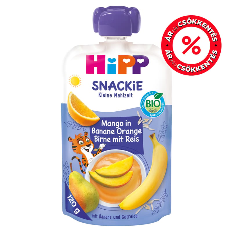 Hipp Bio Snackie mangó banánban, narancsban és körtében rizzsel 1 éves kortól