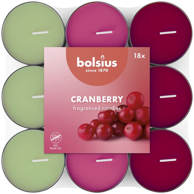Bolsius Tea 18 pcs Cranberry three-color, scented candles