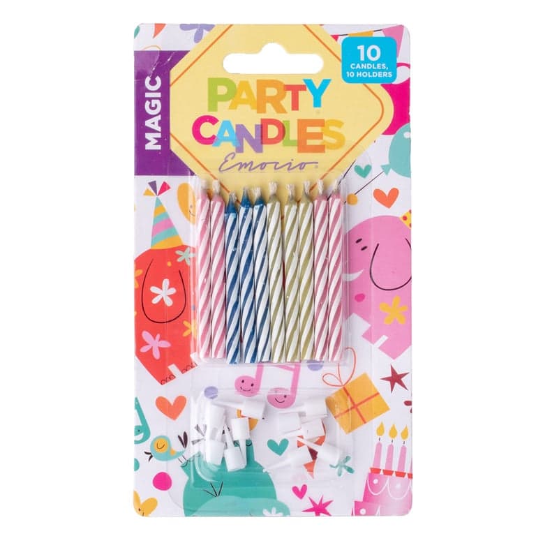 Emocio Cake candles 10 pcs 60 mm + 10 pcs candlesticks spiral magic, mi