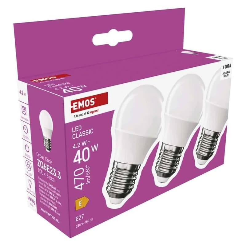 EMOS LED izzó Classic Mini Globe / E27 / 4,2 W (40 W) / 470 lm / Természetes fehér
