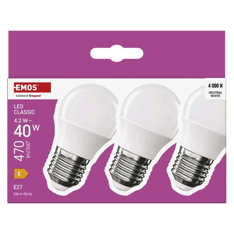 EMOS LED izzó Classic Mini Globe / E27 / 4,2 W (40 W) / 470 lm / Természetes fehér