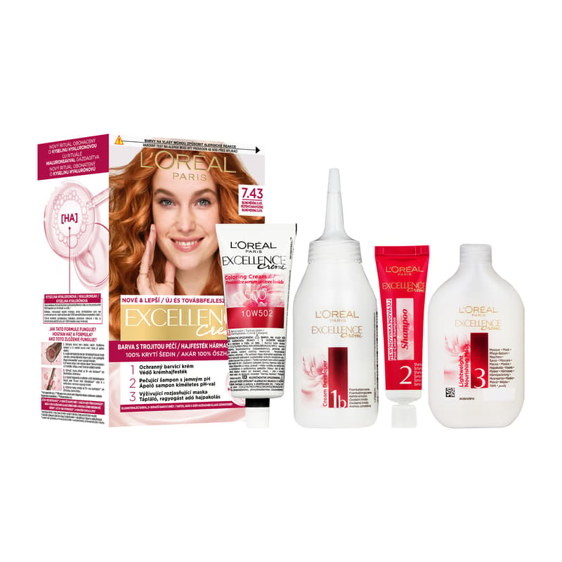 L'Oréal Paris Excellence 7.43 Copper Golden Blonde 72ml + 48ml + 12ml + 60ml
