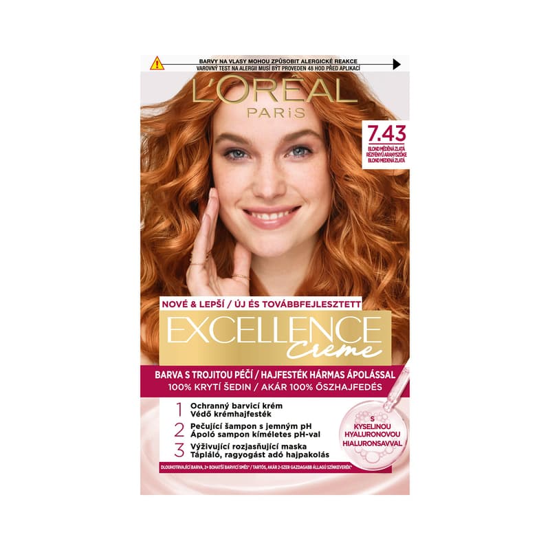 L'Oréal Paris Excellence 7.43 Copper Golden Blonde 72ml + 48ml + 12ml + 60ml