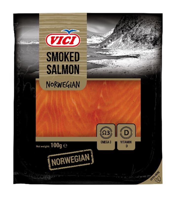 Cold smoked atlantic salmon fillet sliced, vac pack, 10x100g 