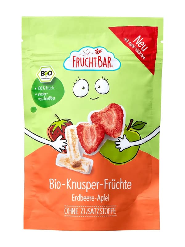 Fruchtbar BIO Gyümölcs-Mix · Eper, alma 3 éves kortól
