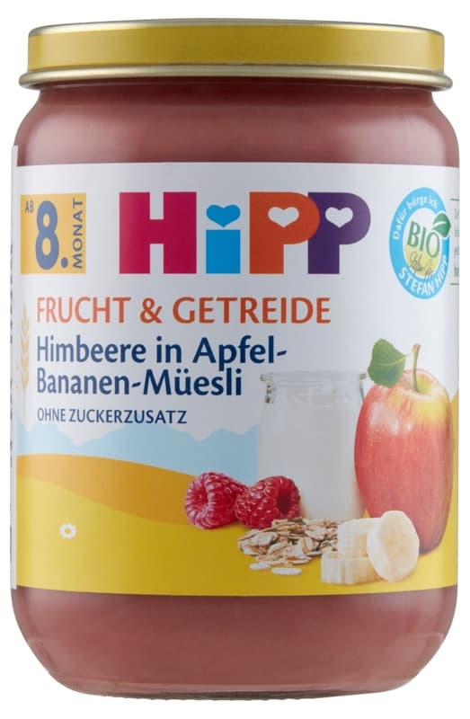 Hipp BIO Apple-banana-raspberry muesli with yogurt, from 8 months