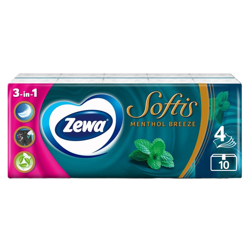 Zewa Softis 4ply hanky Menthol Breeze 10 x 9 pcs