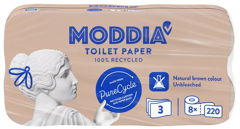 Moddia 3 rétegű újrahasznosított toalettpapír 8 tekercs