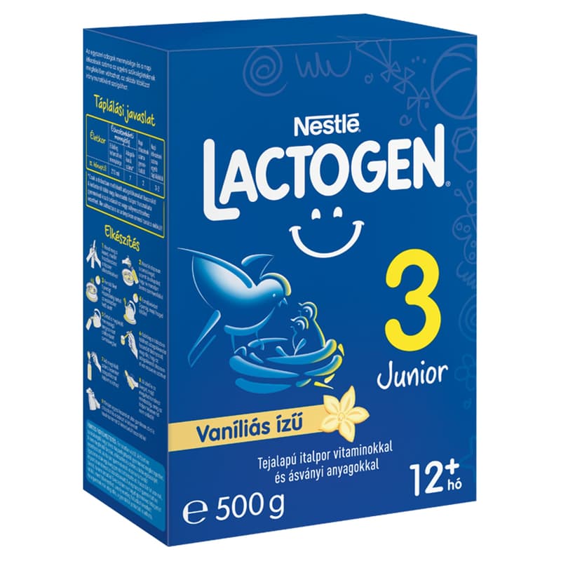 Lactogen 3 Junior Vaníliás ízű Tejalapú italpor vitaminokkal és ásványi anyagokkal 12 hónapos kortól 500 g