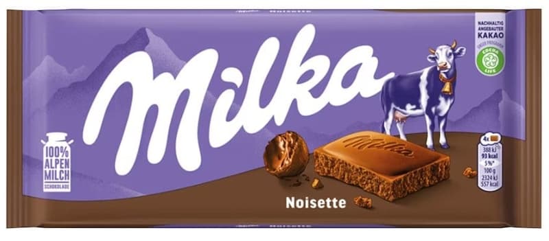 Milka Noisette alpine milk chocolate with hazelnut spread