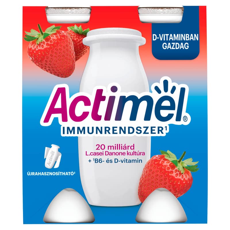 Actimel Low Fat, Live Cultured, Strawberry Flavoured Yoghurt Drink (4x100 ml)