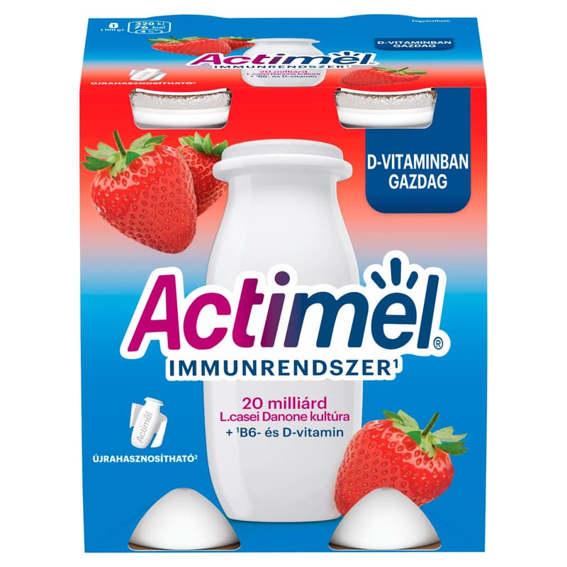 Actimel Low Fat, Live Cultured, Strawberry Flavoured Yoghurt Drink (4x100 ml)