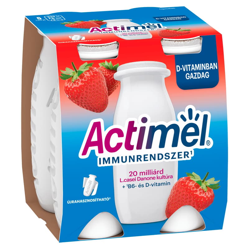 Actimel Low Fat, Live Cultured, Strawberry Flavoured Yoghurt Drink (4x100 ml)