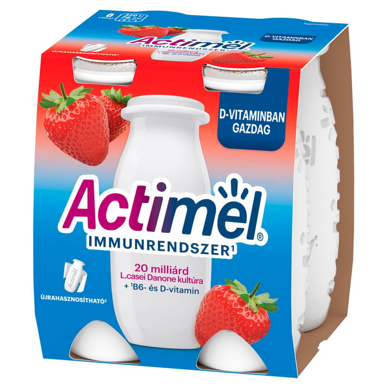 Actimel Low Fat, Live Cultured, Strawberry Flavoured Yoghurt Drink (4x100 ml)