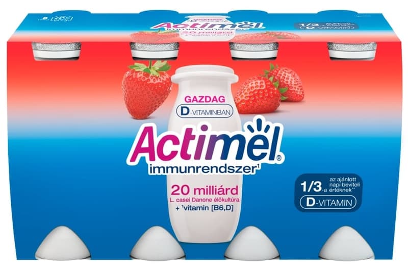 Actimel Low Fat, Live Cultured, Strawberry Flavoured Yoghurt Drink (8x100ml)