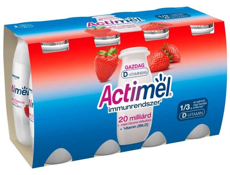 Actimel Low Fat, Live Cultured, Strawberry Flavoured Yoghurt Drink (8x100ml)