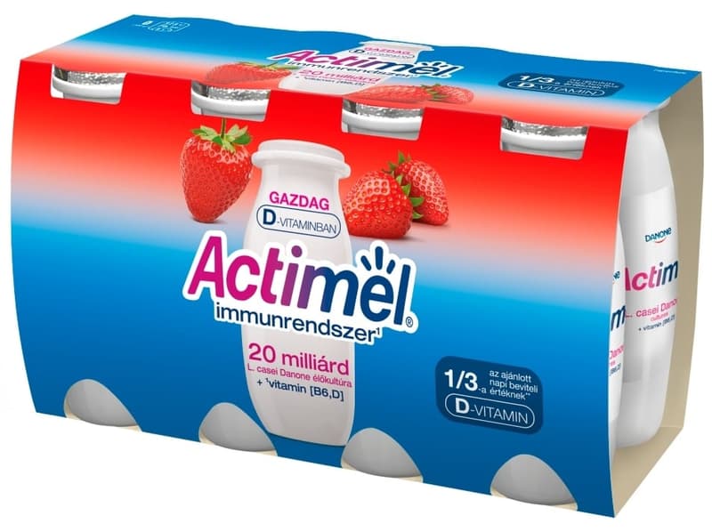 Actimel Low Fat, Live Cultured, Strawberry Flavoured Yoghurt Drink (8x100ml)