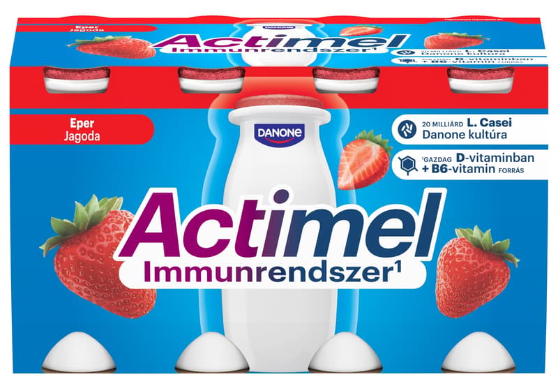 Actimel Low Fat, Live Cultured, Strawberry Flavoured Yoghurt Drink (8x100ml)
