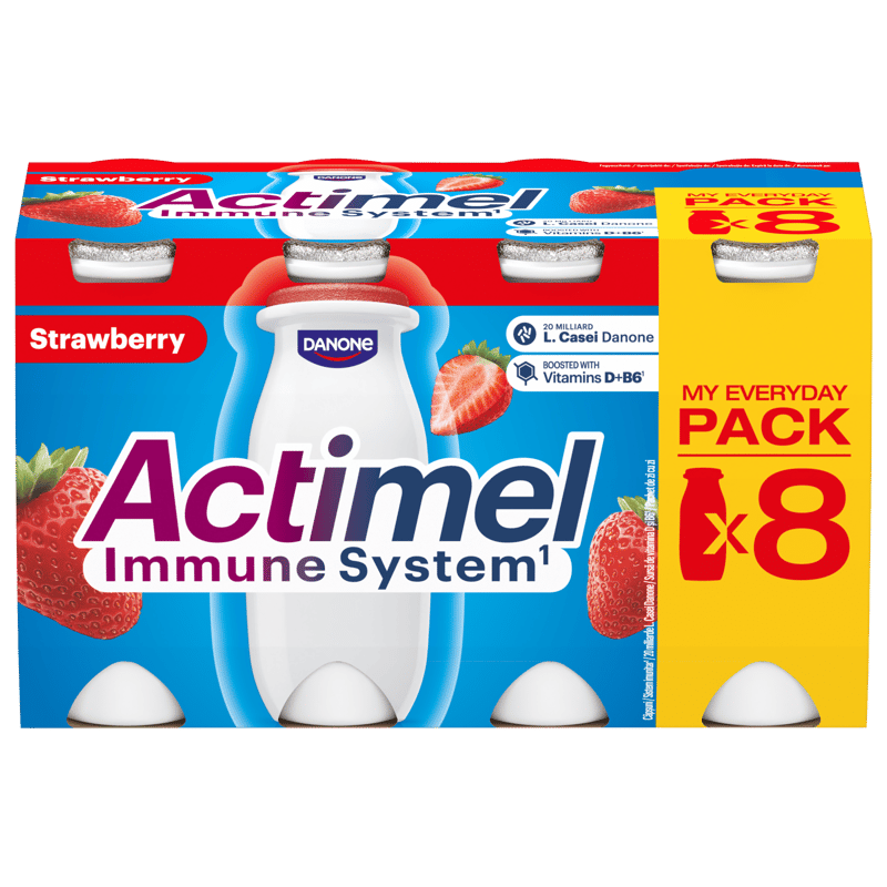 Danone Actimel low-fat strawberry flavoured fermented drink with live cultures (8x100g)