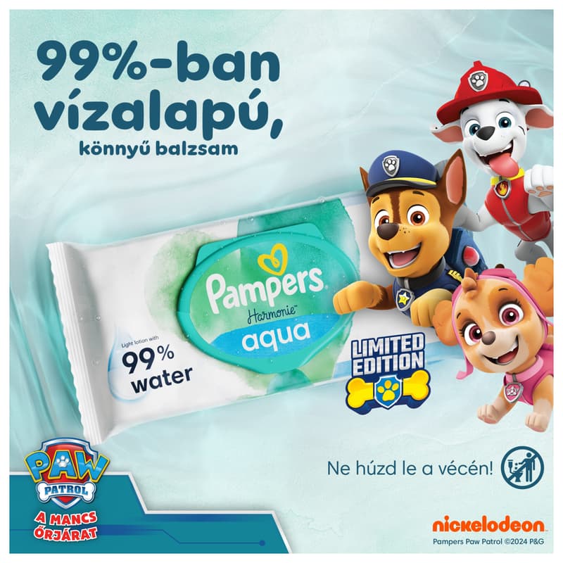Pampers Harmonie Nedves Törlőkendő Aqua Mancs Őrjárat, 9x48 db