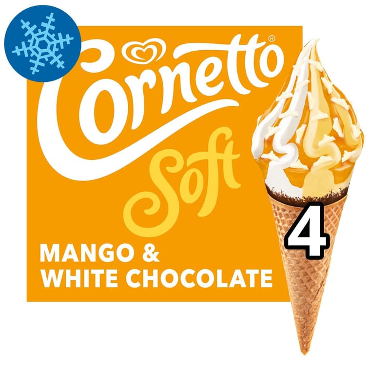 CORNETTO Soft Multipack Funnel Ice Cream Mango and White Chocolate 4x140ml